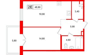Апартаменты в ЖК «Репин», 1 комнатные, 48.8 м², 2 этаж