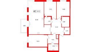 Апартаменты в ЖК «Репин», 3 комнатные, 120.5 м², 3 этаж