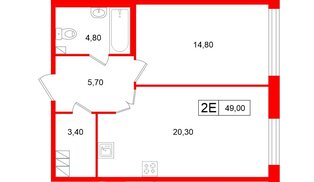 Апартаменты в ЖК «Репин», 1 комнатные, 49 м², 4 этаж