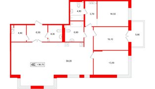 Апартаменты в ЖК «Репин», 3 комнатные, 136.7 м², 3 этаж
