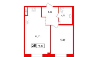 Апартаменты в ЖК «Репин», 1 комнатные, 45.8 м², 2 этаж