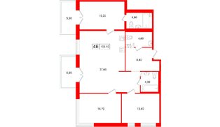 Апартаменты в ЖК «Репин», 3 комнатные, 103.1 м², 3 этаж