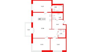 Апартаменты в ЖК «Репин», 3 комнатные, 102.9 м², 4 этаж