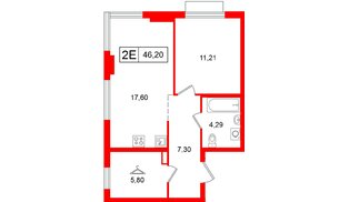 Квартира в ЖК «Таллинский парк», 1 комнатная, 46.2 м², 2 этаж