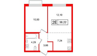 Квартира в ЖК «Таллинский парк», 1 комнатная, 38.22 м², 12 этаж