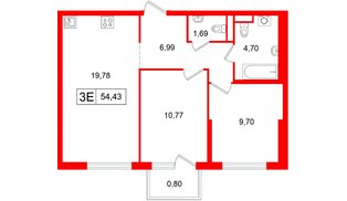 Квартира в ЖК Таллинский парк, 2 комнатная, 54.43 м², 9 этаж