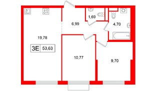 Квартира в ЖК Таллинский парк, 2 комнатная, 53.63 м², 12 этаж