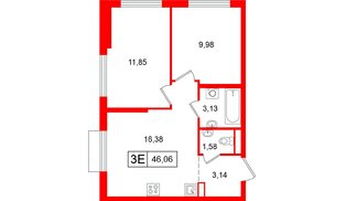 Квартира в ЖК Таллинский парк, 2 комнатная, 46.06 м², 2 этаж