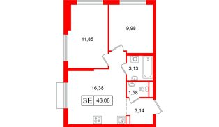 Квартира в ЖК Таллинский парк, 2 комнатная, 46.06 м², 6 этаж