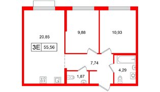 Квартира в ЖК Таллинский парк, 2 комнатная, 55.56 м², 8 этаж