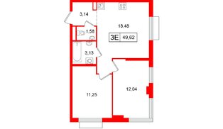 Квартира в ЖК «Таллинский парк», 2 комнатная, 49.62 м², 2 этаж