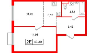 Квартира в ЖК «Таллинский парк», 1 комнатная, 43.39 м², 9 этаж