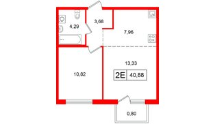 Квартира в ЖК Таллинский парк, 1 комнатная, 40.88 м², 9 этаж
