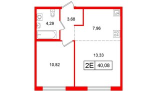 Квартира в ЖК Таллинский парк, 1 комнатная, 40.08 м², 11 этаж
