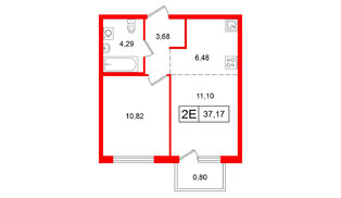 Квартира в ЖК Таллинский парк, 1 комнатная, 37.17 м², 5 этаж
