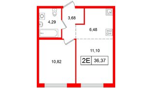 Квартира в ЖК Таллинский парк, 1 комнатная, 36.37 м², 11 этаж