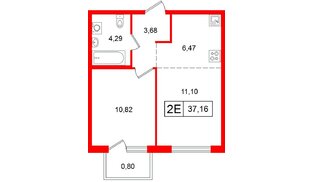 Квартира в ЖК Таллинский парк, 1 комнатная, 37.16 м², 4 этаж