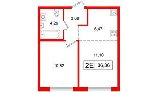 Квартира в ЖК Таллинский парк, 1 комнатная, 36.36 м², 6 этаж
