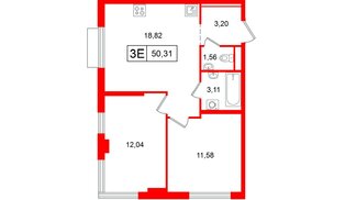 Квартира в ЖК Таллинский парк, 2 комнатная, 50.31 м², 2 этаж