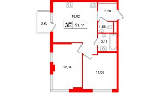 Квартира в ЖК Таллинский парк, 2 комнатная, 51.11 м², 4 этаж