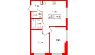 Квартира в ЖК «Таллинский парк», 2 комнатная, 47.63 м², 1 этаж