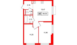 Квартира в ЖК «Таллинский парк», 2 комнатная, 49.55 м², 10 этаж