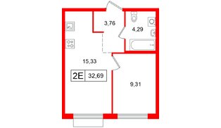 Квартира в ЖК «Таллинский парк», 1 комнатная, 32.69 м², 12 этаж