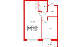 Квартира в ЖК Кронунг Юг, 1 комнатная, 44.1 м², 3 этаж