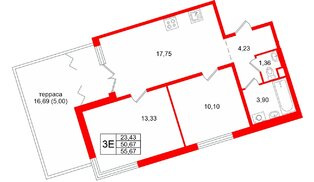 Квартира в ЖК «Тишин», 2 комнатная, 55.67 м², 1 этаж