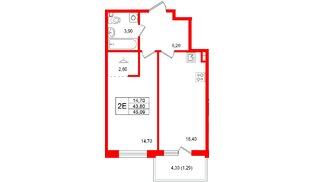 Квартира в ЖК Лисино, 1 комнатная, 48.1 м², 2 этаж
