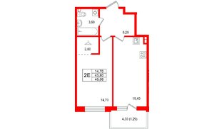 Квартира в ЖК Лисино, 1 комнатная, 48.1 м², 4 этаж