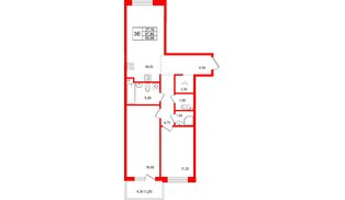 Квартира в ЖК Лисино, 2 комнатная, 72.1 м², 4 этаж
