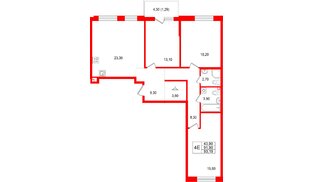 Квартира в ЖК Лисино, 3 комнатная, 96.2 м², 3 этаж