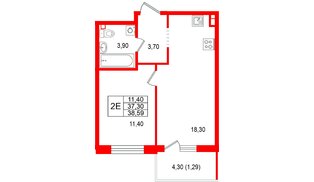 Квартира в ЖК Лисино, 1 комнатная, 41.6 м², 2 этаж