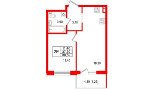 Квартира в ЖК Лисино, 1 комнатная, 41.6 м², 3 этаж