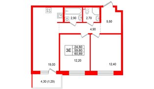 Квартира в ЖК Лисино, 2 комнатная, 63.9 м², 4 этаж