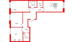 Квартира в ЖК «Лисино», 3 комнатная, 83.2 м², 2 этаж