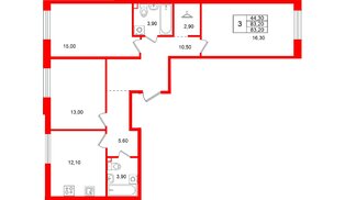 Квартира в ЖК «Лисино», 3 комнатная, 83.2 м², 4 этаж