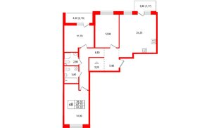 Квартира в ЖК «Лисино», 3 комнатная, 95.9 м², 3 этаж