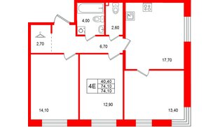 Квартира в ЖК «Лисино», 3 комнатная, 74.1 м², 1 этаж