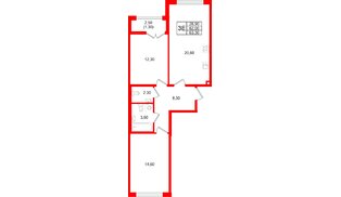 Квартира в ЖК Кронунг Юг, 2 комнатная, 63.3 м², 2 этаж
