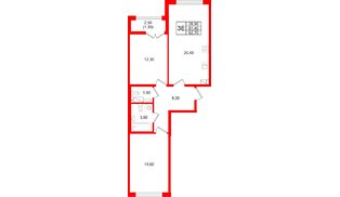 Квартира в ЖК Кронунг Юг, 2 комнатная, 62.7 м², 6 этаж