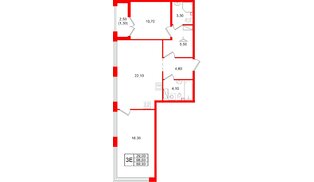 Квартира в ЖК «Кронунг Юг», 2 комнатная, 69.9 м², 5 этаж