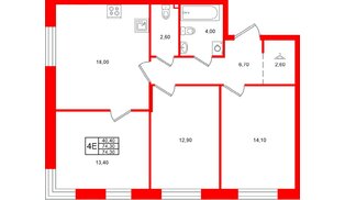 Квартира в ЖК «Лисино», 3 комнатная, 74.3 м², 1 этаж
