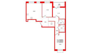 Квартира в ЖК «Лисино», 3 комнатная, 91.7 м², 2 этаж