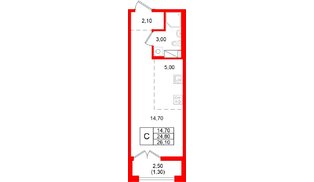 Квартира в ЖК «Кронунг Юг», студия, 26.1 м², 5 этаж