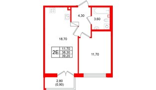 Квартира в ЖК Кронунг Юг, 1 комнатная, 39.2 м², 3 этаж