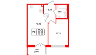 Квартира в ЖК Кронунг Юг, 1 комнатная, 39.2 м², 5 этаж