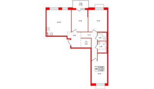 Квартира в ЖК «Лисино», 3 комнатная, 95.9 м², 2 этаж