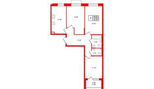 Квартира в ЖК «Лисино», 3 комнатная, 72.15 м², 4 этаж